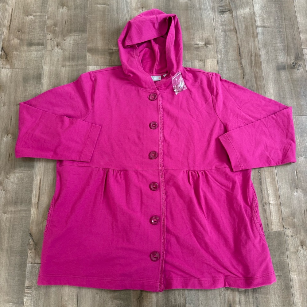 NEW‎ Sport Savvy Button Front Jacket Women 2XL Pink Athleisure Lace Baby Doll